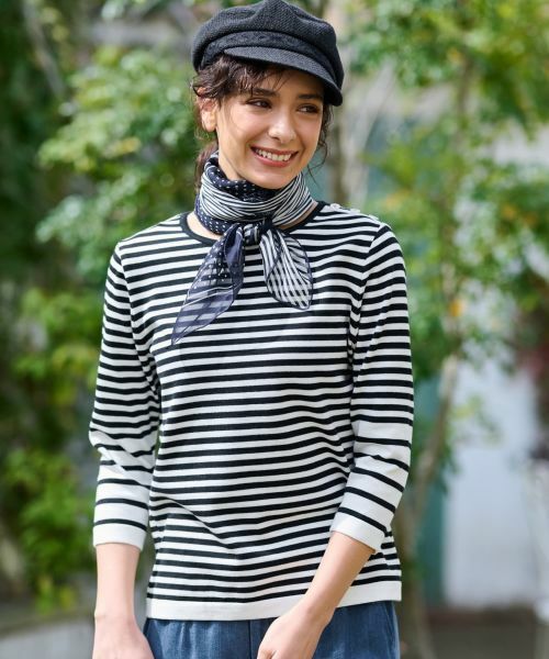 CARA O CRUZ / キャラ・オ・クルス ニット・セーター | ボーダー切替クルーネックニット | 詳細3