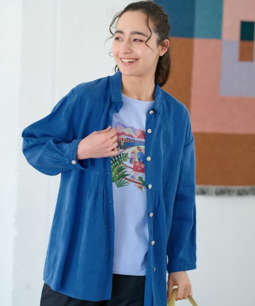 CARA O CRUZ / キャラ・オ・クルス シャツ・ブラウス | クロップドスリーブシャツ(セルリアンブルー)