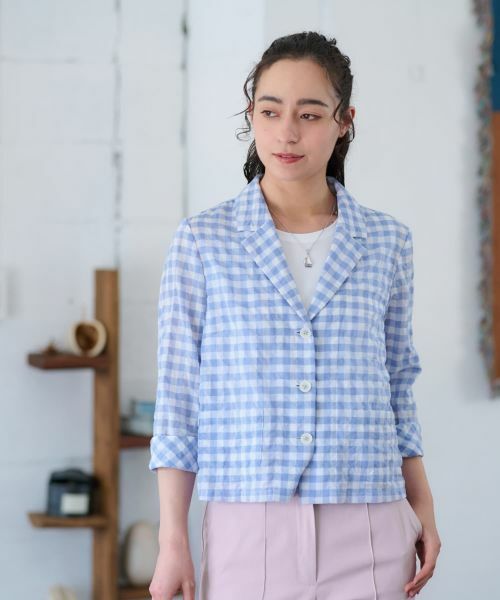 CARA O CRUZ / キャラ・オ・クルス テーラードジャケット | ギンガムチェックジャケット(スカイブルー)