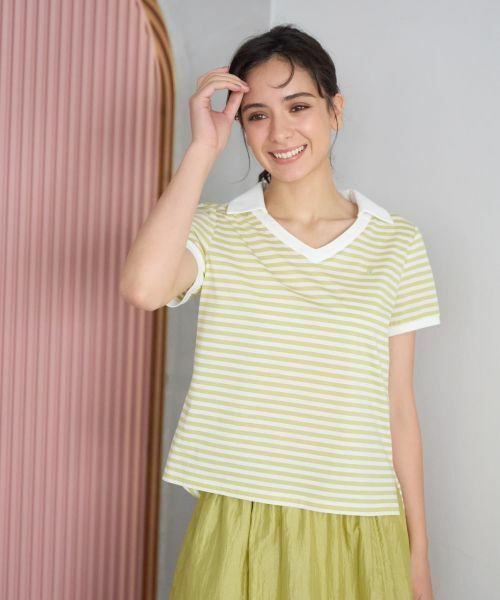 CARA O CRUZ/キャラ・オ・クルス ボーダーカットソー レモンイエロー系 9(M)