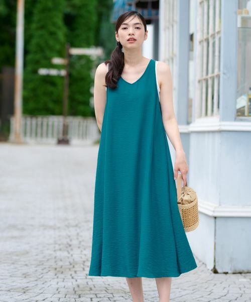 CARA O CRUZ / キャラ・オ・クルス ロング・マキシ丈ワンピース | Vネックジャンパースカート【CoC by CARA O CRUZ】 | 詳細1
