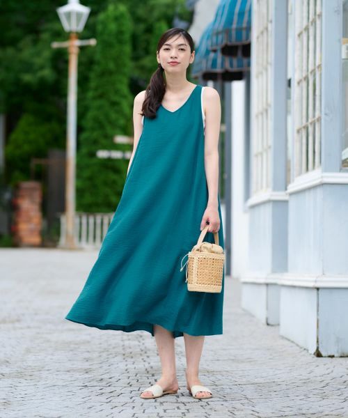 CARA O CRUZ / キャラ・オ・クルス ロング・マキシ丈ワンピース | Vネックジャンパースカート【CoC by CARA O CRUZ】 | 詳細12