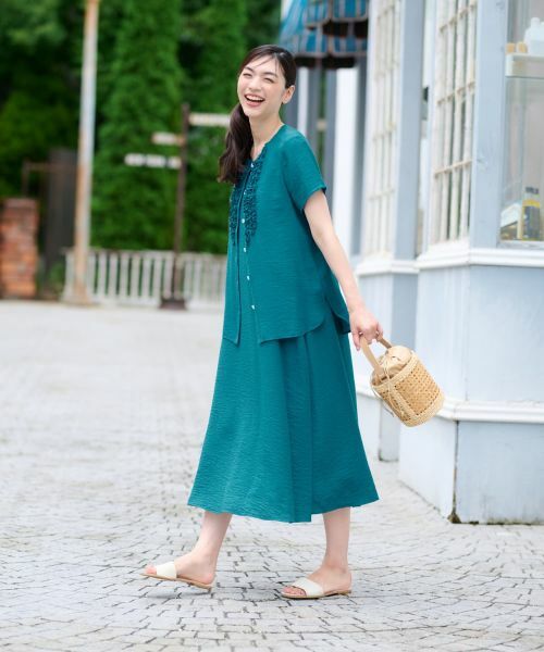 CARA O CRUZ / キャラ・オ・クルス ロング・マキシ丈ワンピース | Vネックジャンパースカート【CoC by CARA O CRUZ】 | 詳細9