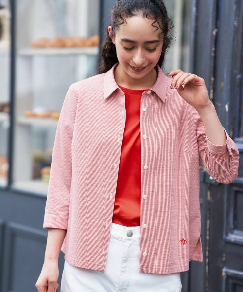 CARA O CRUZ/キャラ・オ・クルス ナローストライプシャツ レッド系 9(M)