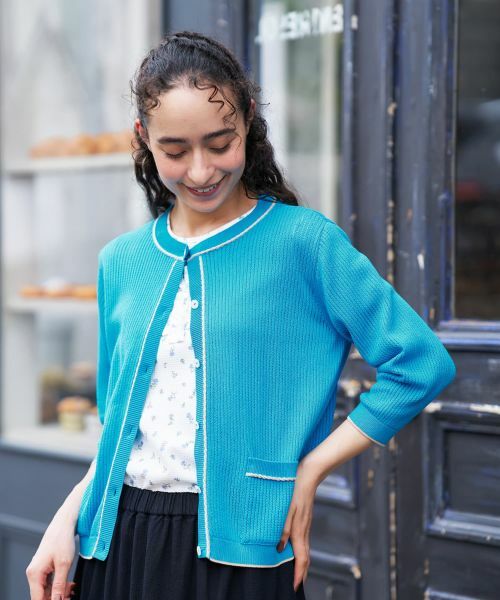 CARA O CRUZ/キャラ・オ・クルス クルーネックラインカーディガン コバルトブルー 9(M)