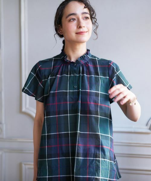 CARA O CRUZ / キャラ・オ・クルス シャツ・ブラウス | チェックスタンドカラーブラウス | 詳細4