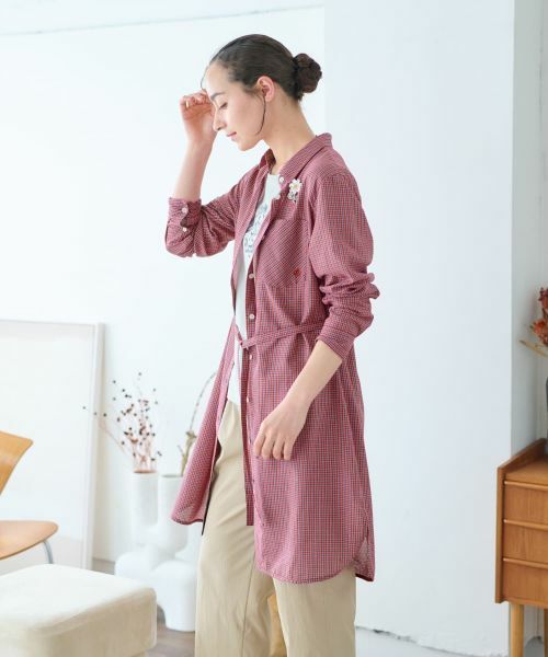 CARA O CRUZ / キャラ・オ・クルス シャツ・ブラウス | チェックロングブラウス(レッド系)