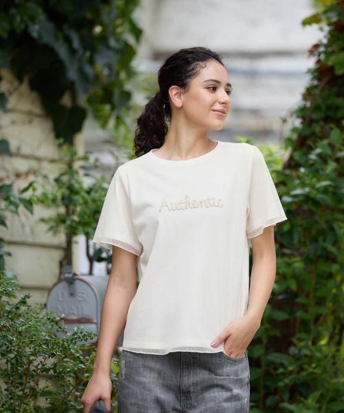 CARA O CRUZ/キャラ・オ・クルス 刺繍チュールカットソー アイボリー 11(L)