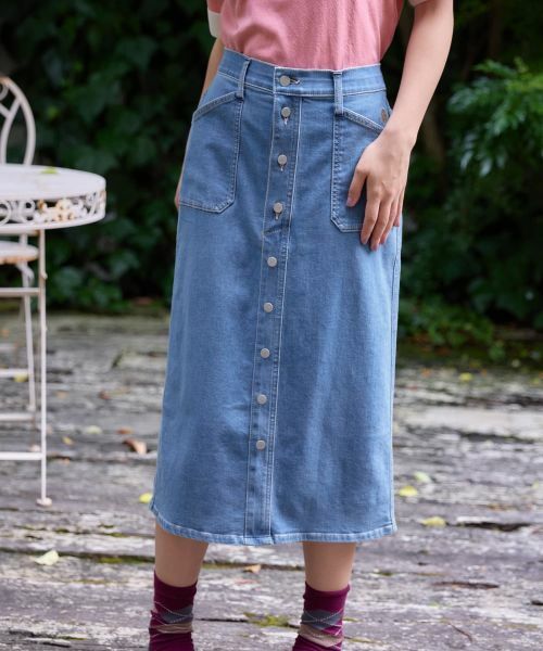 CARA O CRUZ / キャラ・オ・クルス ミニ・ひざ丈スカート | フロントボタンデニムスカート(コバルトブルー)