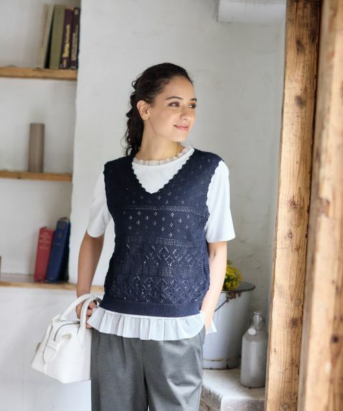 CARA O CRUZ / キャラ・オ・クルス テーラードジャケット | 透かし編みニットベスト | 詳細1