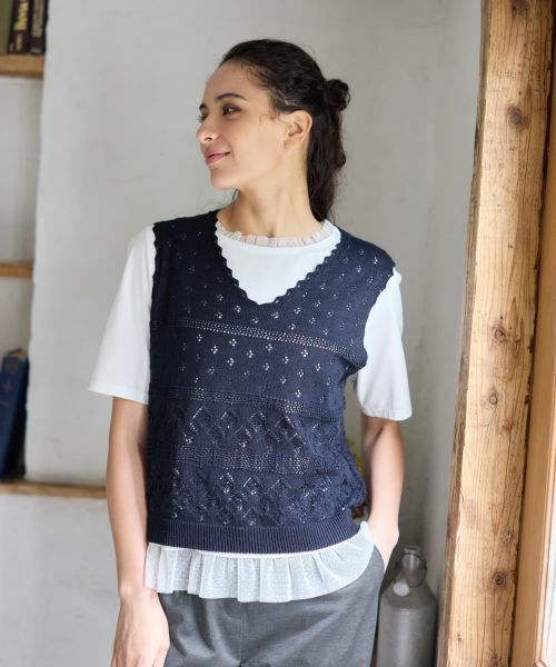 CARA O CRUZ / キャラ・オ・クルス テーラードジャケット | 透かし編みニットベスト | 詳細2
