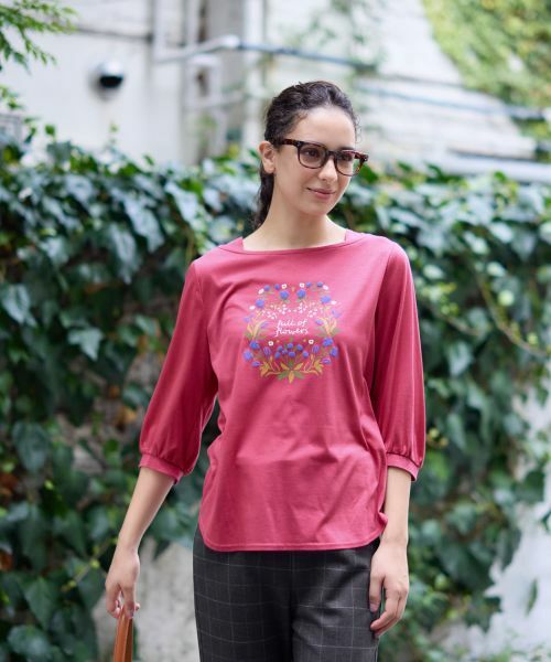 CARA O CRUZ / キャラ・オ・クルス カットソー | フラワーモチーフカットソー(レッド)