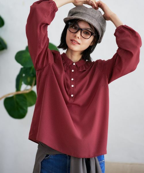 CARA O CRUZ/キャラ・オ・クルス ドットブラウス ラズベリー 9(M)