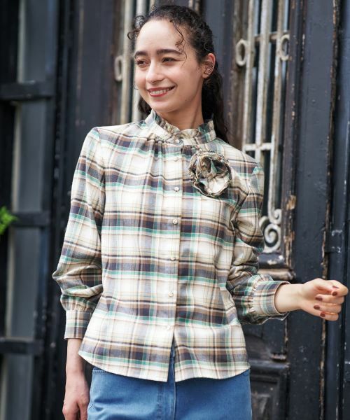 CARA O CRUZ / キャラ・オ・クルス シャツ・ブラウス | コサージュ付チェックシャツ【SOMELOS】【35th】 | 詳細2