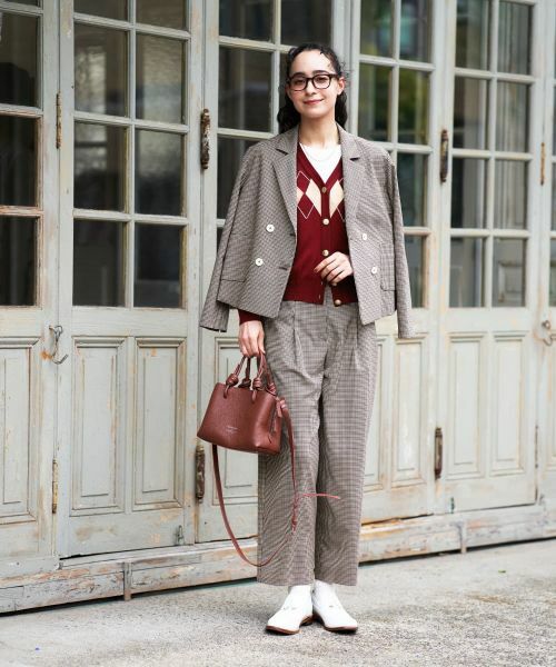 CARA O CRUZ / キャラ・オ・クルス その他パンツ | 千鳥格子柄テーパードパンツ【セットアップ】 | 詳細6