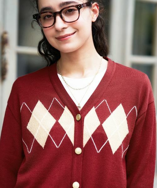 CARA O CRUZ / キャラ・オ・クルス カーディガン・ボレロ | アーガイルのVネックカーディガン | 詳細26