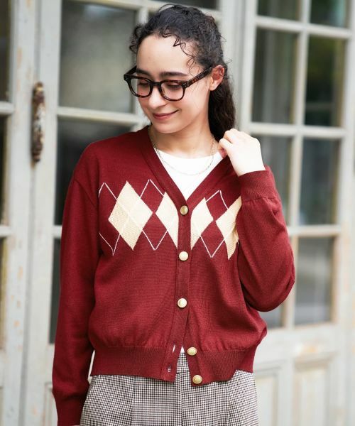 CARA O CRUZ / キャラ・オ・クルス カーディガン・ボレロ | アーガイルのVネックカーディガン | 詳細5