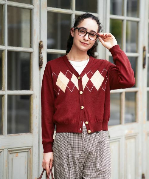 CARA O CRUZ / キャラ・オ・クルス カーディガン・ボレロ | アーガイルのVネックカーディガン | 詳細6