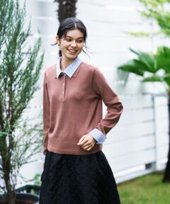 CARA O CRUZ / キャラ・オ・クルス ニット・セーター | ストライプ襟＆カフス付きポロニット