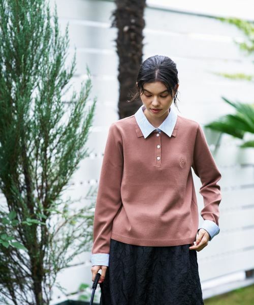CARA O CRUZ / キャラ・オ・クルス ニット・セーター | ストライプ襟＆カフス付きポロニット | 詳細1