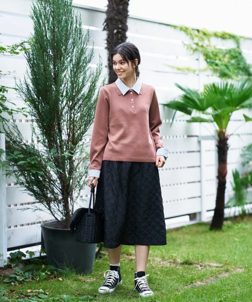 CARA O CRUZ / キャラ・オ・クルス ニット・セーター | ストライプ襟＆カフス付きポロニット | 詳細12