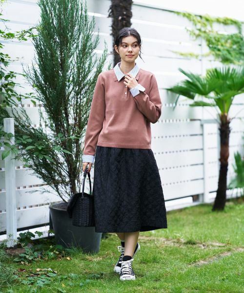 CARA O CRUZ / キャラ・オ・クルス ニット・セーター | ストライプ襟＆カフス付きポロニット | 詳細13