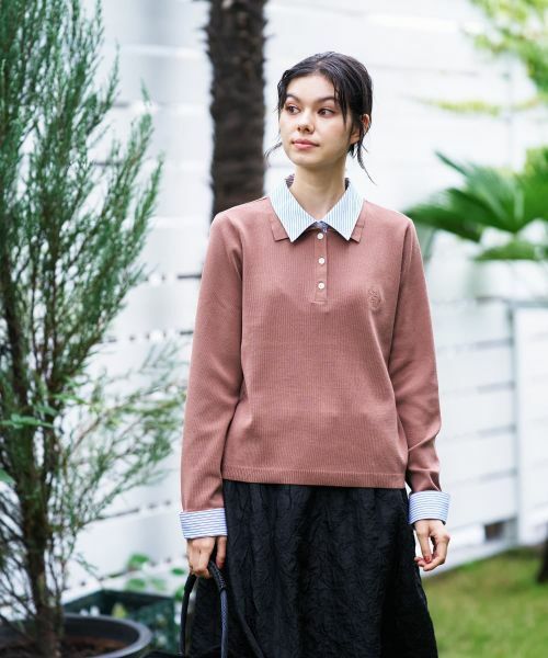 CARA O CRUZ / キャラ・オ・クルス ニット・セーター | ストライプ襟＆カフス付きポロニット | 詳細2