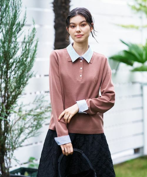 CARA O CRUZ / キャラ・オ・クルス ニット・セーター | ストライプ襟＆カフス付きポロニット | 詳細4