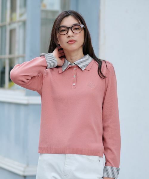 CARA O CRUZ / キャラ・オ・クルス ニット・セーター | ストライプ襟＆カフス付きポロニット | 詳細5