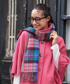 CARA O CRUZ / キャラ・オ・クルス マフラー・ショール・スヌード・ストール | カラフルチェックのカシミヤマフラー【ピンクリボン】