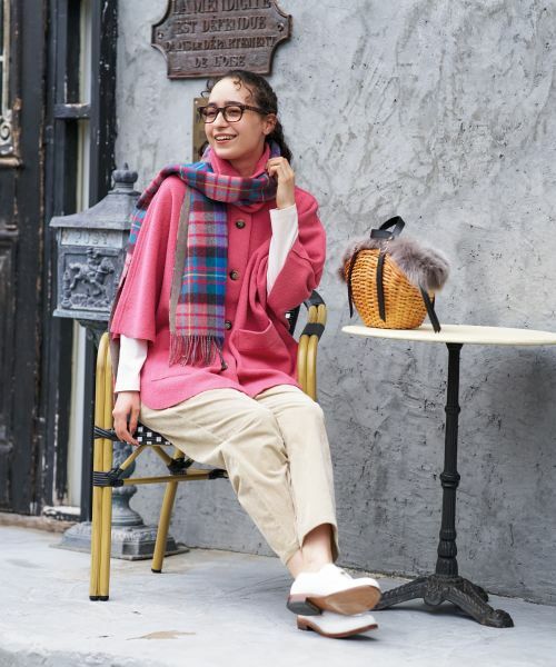 CARA O CRUZ / キャラ・オ・クルス マフラー・ショール・スヌード・ストール | カシミヤのカラフルチェックマフラー【ピンクリボン】 | 詳細12