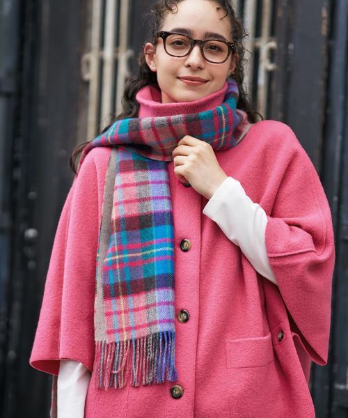 CARA O CRUZ / キャラ・オ・クルス マフラー・ショール・スヌード・ストール | カラフルチェックのカシミヤマフラー【ピンクリボン】 | 詳細2