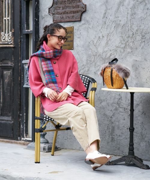 CARA O CRUZ / キャラ・オ・クルス マフラー・ショール・スヌード・ストール | カラフルチェックのカシミヤマフラー【ピンクリボン】 | 詳細3