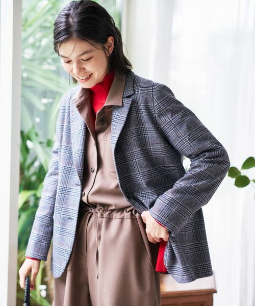 CARA O CRUZ / キャラ・オ・クルス テーラードジャケット | グレンチェックブレザー(チャコール系)