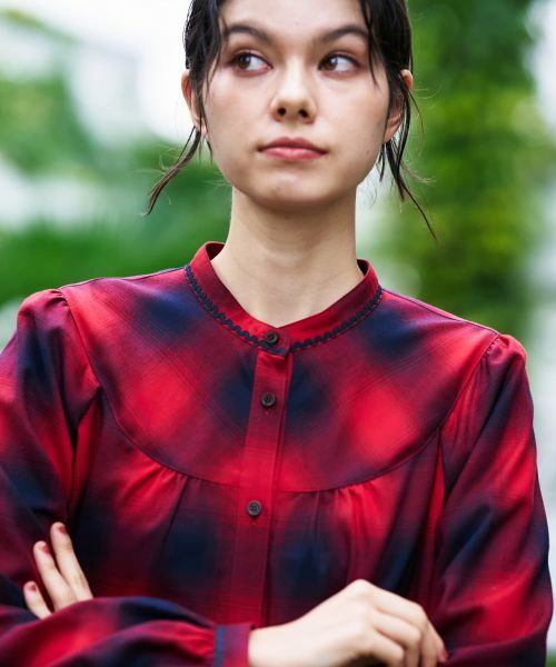 CARA O CRUZ / キャラ・オ・クルス シャツ・ブラウス | チェックバンドカラーブラウス | 詳細30