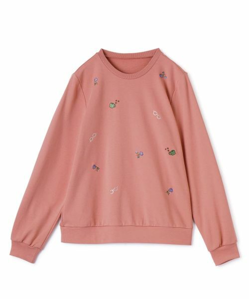 CARA O CRUZ/キャラ・オ・クルス 刺繍クルーネックプルオーバー ピンク系 11(L)