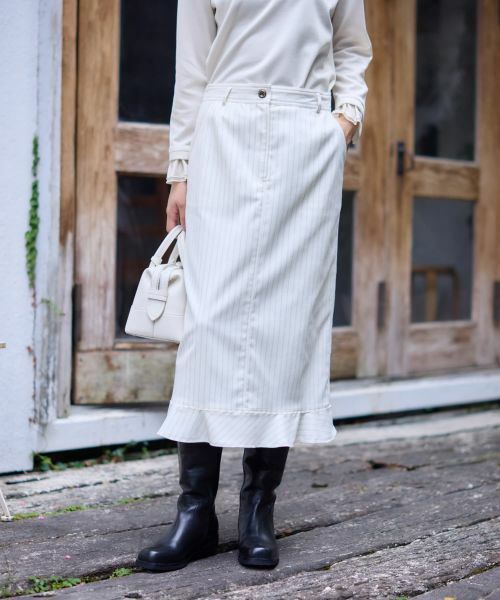 CARA O CRUZ / キャラ・オ・クルス ミニ・ひざ丈スカート | ストライプフリルスカート | 詳細12