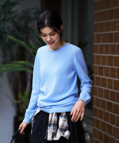 CARA O CRUZ/キャラ・オ・クルス カシミヤクルーネックニット【MUSETTI】 スカイブルー 11(L)