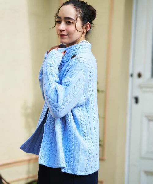 CARA O CRUZ / キャラ・オ・クルス テーラードジャケット | ケーブル編みニットジャケット【MUSETTI】(サックスブルー)