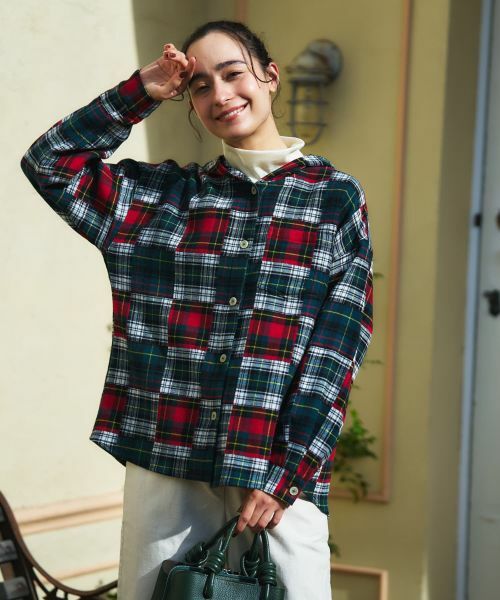 CARA O CRUZ / キャラ・オ・クルス シャツ・ブラウス | チェック柄フーデッド羽織ブラウス【CoC by CARA O CRUZ】 | 詳細1