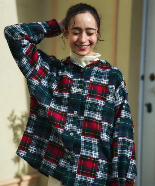 CARA O CRUZ / キャラ・オ・クルス シャツ・ブラウス | チェック柄フーデッド羽織ブラウス【CoC by CARA O CRUZ】 | 詳細2