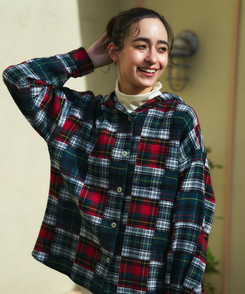 CARA O CRUZ / キャラ・オ・クルス シャツ・ブラウス | チェック柄フーデッド羽織ブラウス【CoC by CARA O CRUZ】 | 詳細3