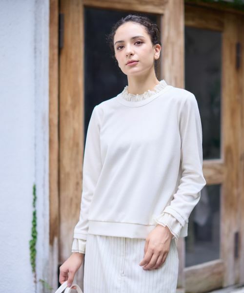 CARA O CRUZ / キャラ・オ・クルス カットソー | 異素材フリル切替プルオーバー | 詳細11