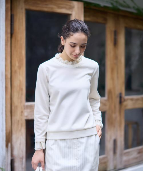 CARA O CRUZ / キャラ・オ・クルス カットソー | 異素材フリル切替プルオーバー | 詳細12