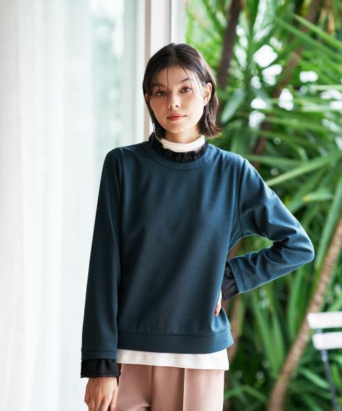 CARA O CRUZ / キャラ・オ・クルス カットソー | 異素材フリル切替プルオーバー | 詳細9