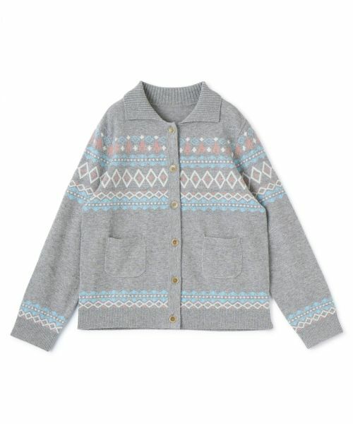 CARA O CRUZ/キャラ・オ・クルス ノルディック柄カーディガン グレー 9(M) CARA O CRUZ/キャラ・オ・クルス ノルディック柄カーディガン グレー 9(M)