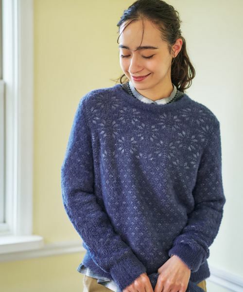 CARA O CRUZ / キャラ・オ・クルス ニット・セーター | スノーフレーク柄シャギーニット | 詳細2