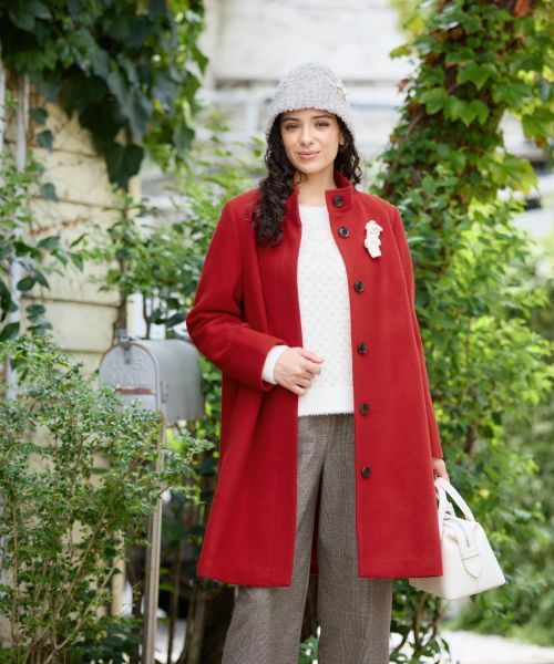 CARA O CRUZ/キャラ・オ・クルス スタンドカラーミドル丈コート レッド系 9(M) CARA O CRUZ/キャラ・オ・クルス スタンドカラーミドル丈コート レッド系 9(M)