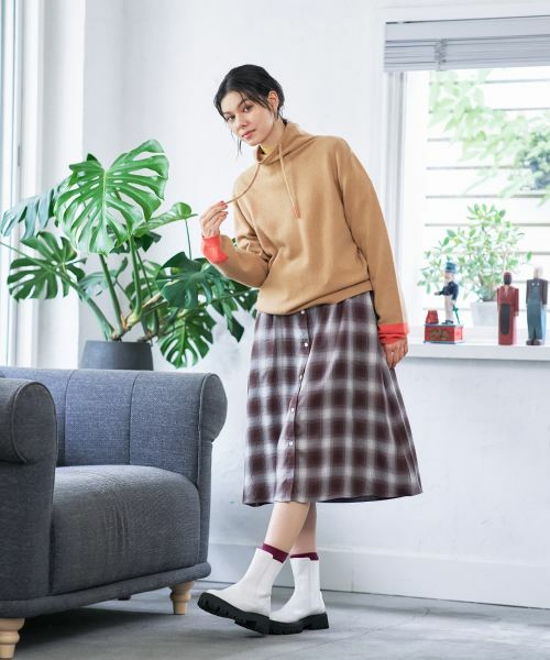 CARA O CRUZ / キャラ・オ・クルス ニット・セーター | 襟ドロストの配色袖ニット | 詳細16