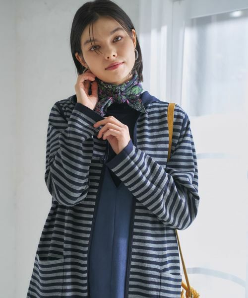 CARA O CRUZ / キャラ・オ・クルス カーディガン・ボレロ | 【リバーシブル 旅に便利】フーデッドカーディガン【CoC by CARA O CRUZ】（ネイビー）